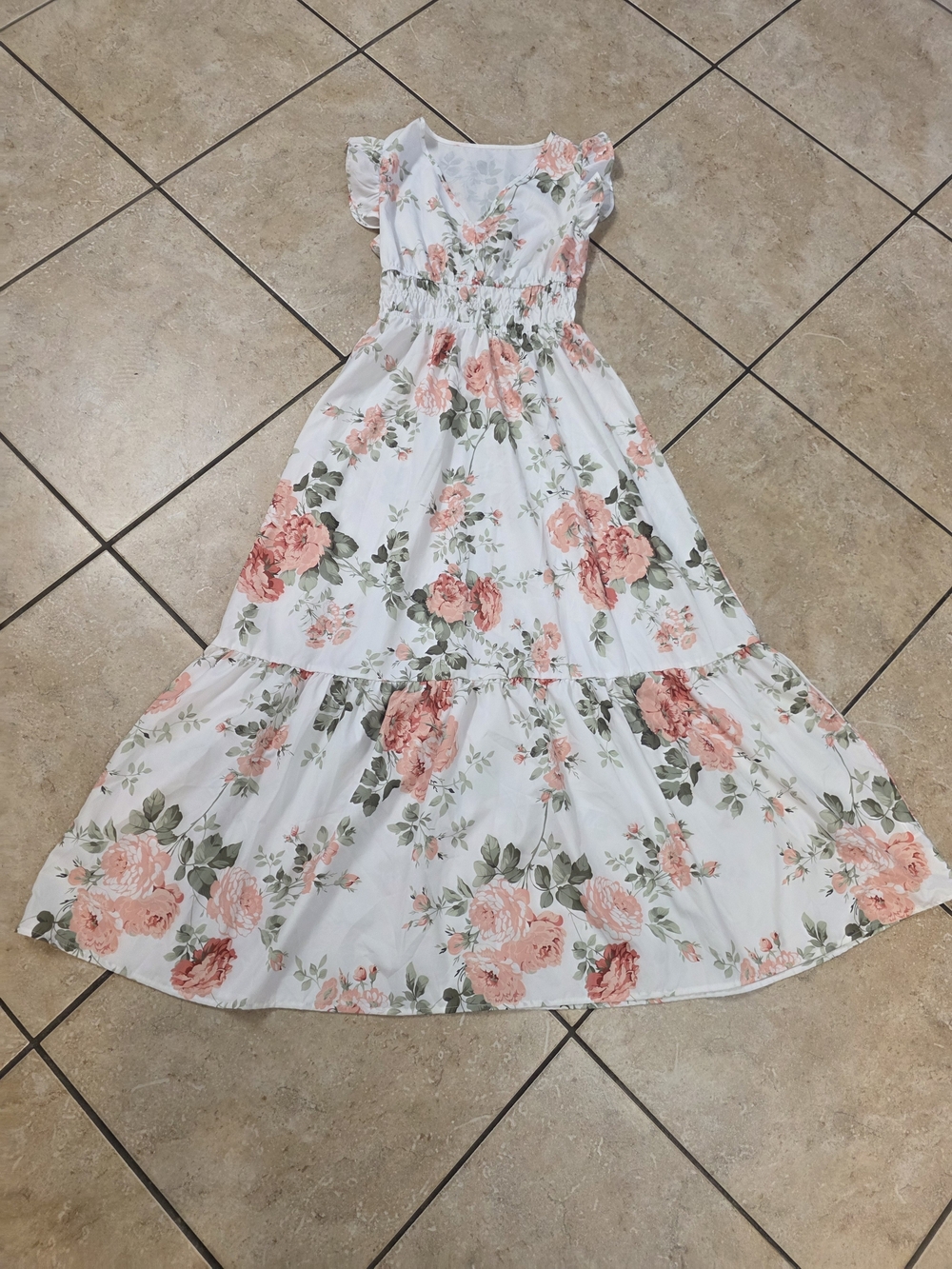 SHEIN White Maxi Dress with Peach Floral Print - Picture 2 of 7